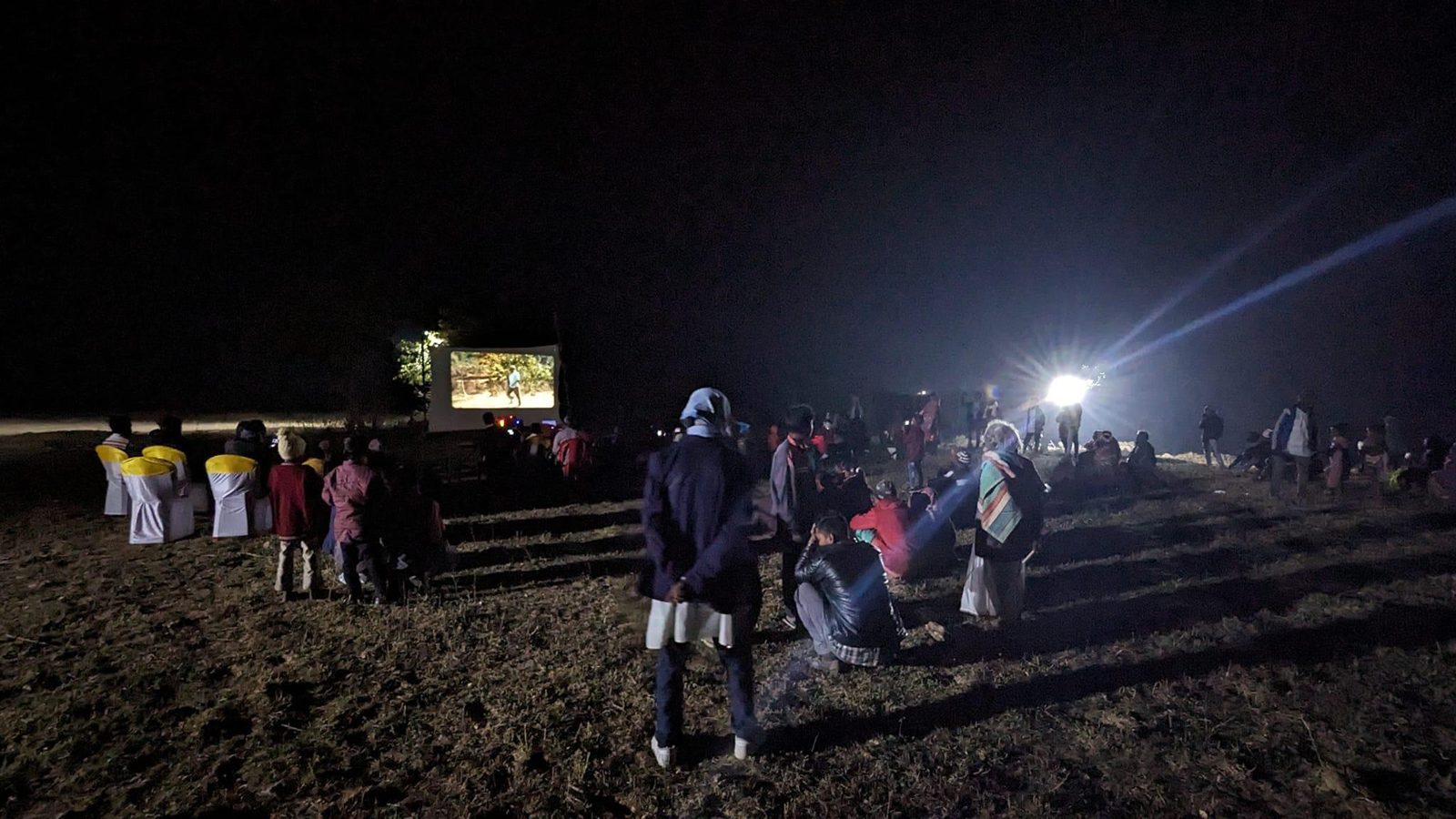 An outdoor night film screening in Khunti